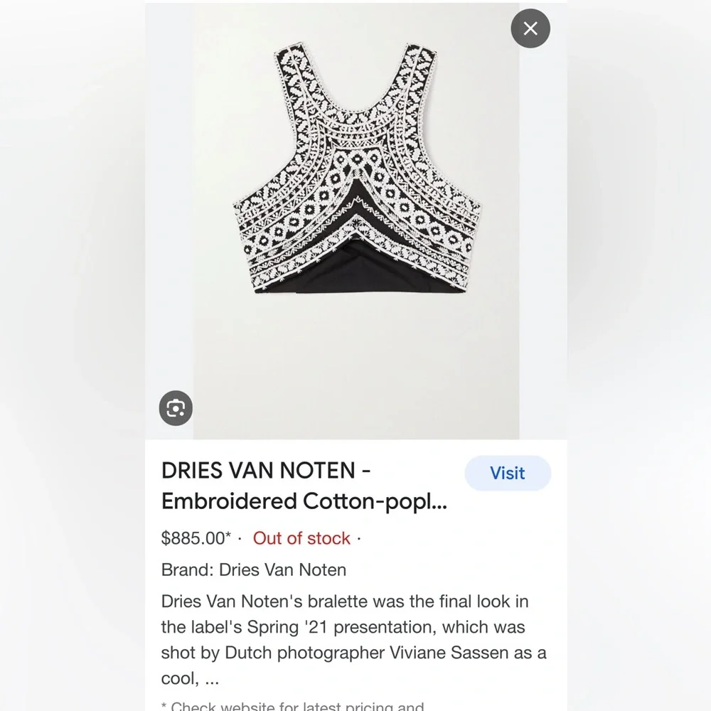 Dries Van Noten Embroidered Bralette NWT SOLD OUT ONLINE - Picture 4 of 12
